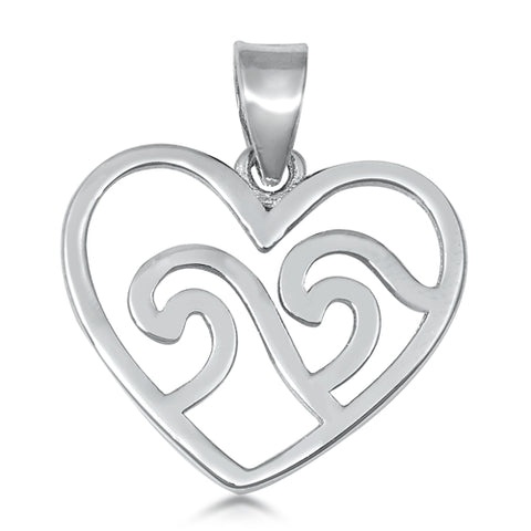 Sterling Silver Heart "Wave" Pendant on 18 inch chain 5-1-590