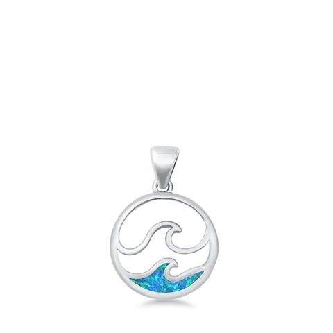 Sterling Silver Blue "Wave" Pendant on 18 inch chain 5-1-594