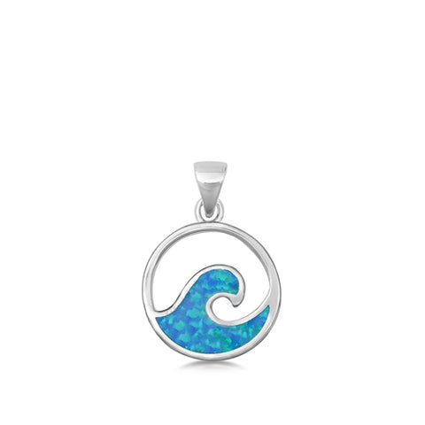 Sterling Silver Blue "Wave" Pendant on 18 inch chain 5-1-596