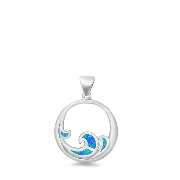 Sterling Silver Blue "Wave" Pendant on 18 inch chain 5-1-597