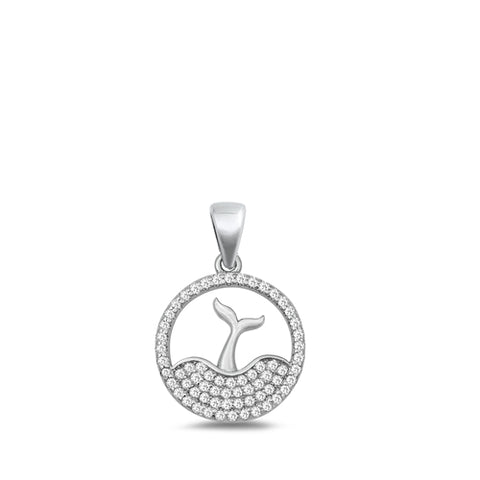 Sterling Silver CZ Blue Whale's Tail Pendant on 18 inch box chain 5-1-603