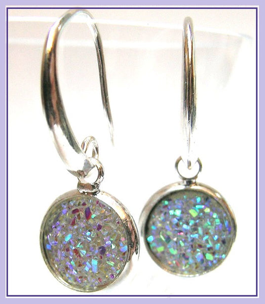 Pink Lily ~  Druzy Silver Plated Drop Earrings ~ 7 Colors