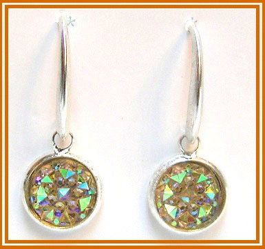 Pink Lily ~  Druzy Silver Plated Drop Earrings ~ 7 Colors