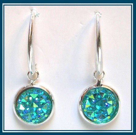 Pink Lily ~  Druzy Silver Plated Drop Earrings ~ 7 Colors