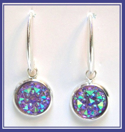 Pink Lily ~  Druzy Silver Plated Drop Earrings ~ 7 Colors