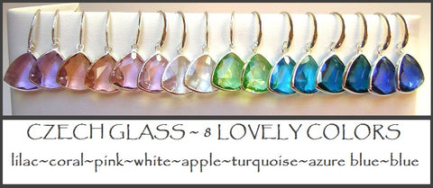 Silver Plated Czech Glass Drop Earrings ~ 8 Beautiful Colors #86