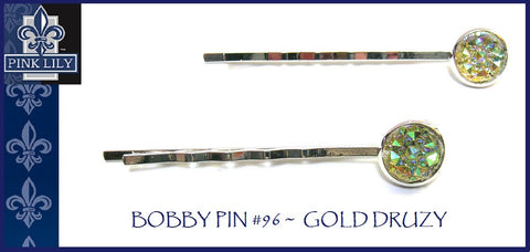 Pink Lily ~ Bobby Pin Set #96 ~ Gold ~ Silver Metal Druzy