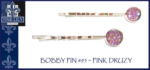 Pink Lily ~ Bobby Pin Set #95 ~ Pink ~ Silver Metal Druzy