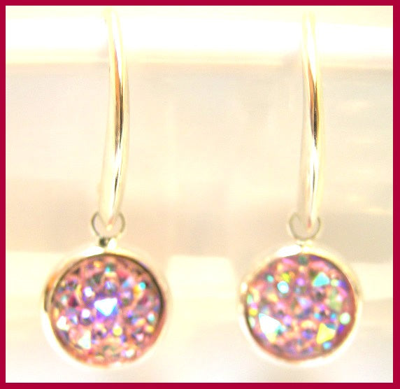 Pink Lily ~  Druzy Silver Plated Drop Earrings ~ 7 Colors
