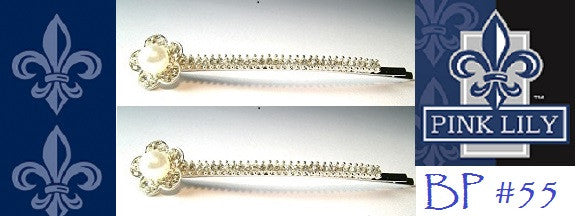 2 Pcs. ~ Large Flower Bobby Pin with Crystals #55