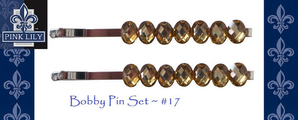 Pink Lily ~  Oval Gold Rhinestone Bobby Pins #17 ~ Sold as a SET of 4 pcs.