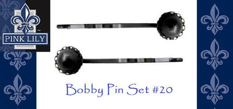 Pink Lily ~ Bobby Pin: Black Cabochon #20 ~ Sold as a SET of 4 pcs.