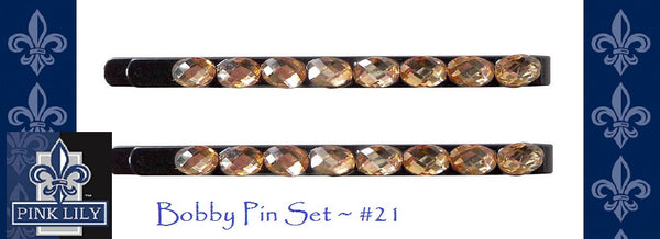 Pink Lily ~ Bobby Pin Gold Rhinestone #21 ~ Sold as a SET of 4 pcs.