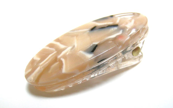 Pink Lily ~ "Hannah" Oval Marbled Beige ~ Pinch Clip #122