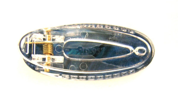 Pink Lily ~ "Hannah" Oval Marbled Navy ~ Pinch Clip #124