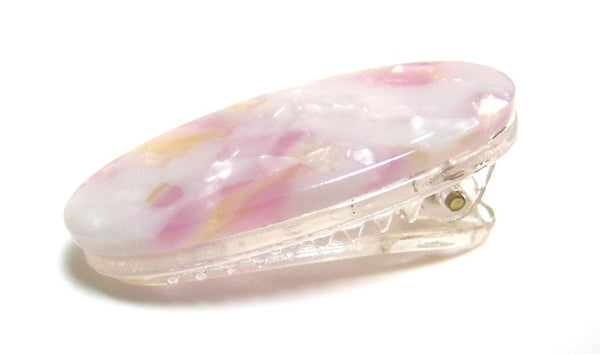 Pink Lily ~  "Hannah" Oval Marbled Pink ~ Pinch Clip #128