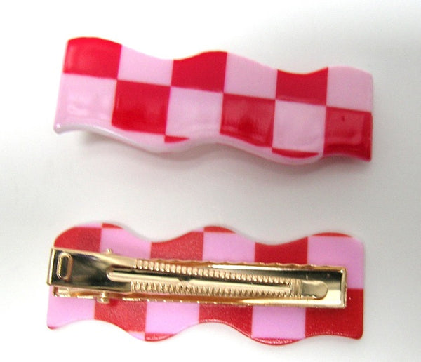 Pink Lily ~ "Wave" Checkerboard ~ Red & Pink  ~ Pinch Clip #146 SALE