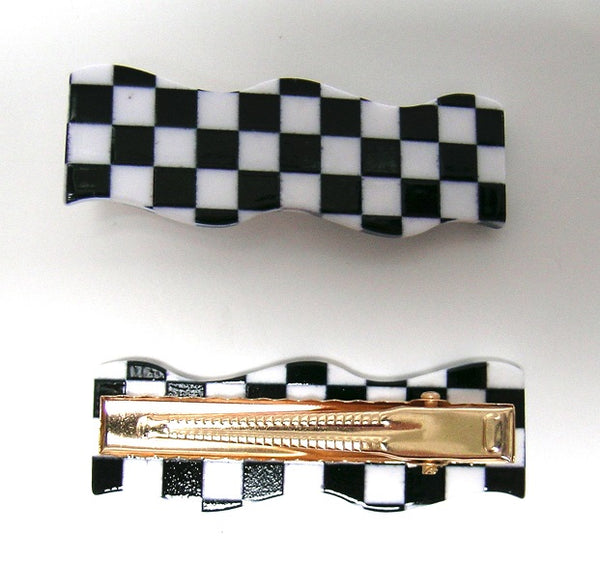 Pink Lily ~ "Wave" Small Checkerboard ~ Black & White  ~ Pinch Clip #152 SALE