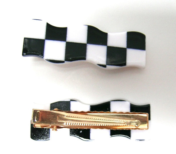 Pink Lily ~ "Wave" Checkerboard ~ Black & White  ~ Pinch Clip #153 SALE