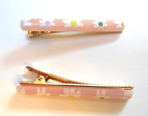 Pink Lily ~ "Lucy" Pink & White Daisy ~ Thin Pinch Clip #101