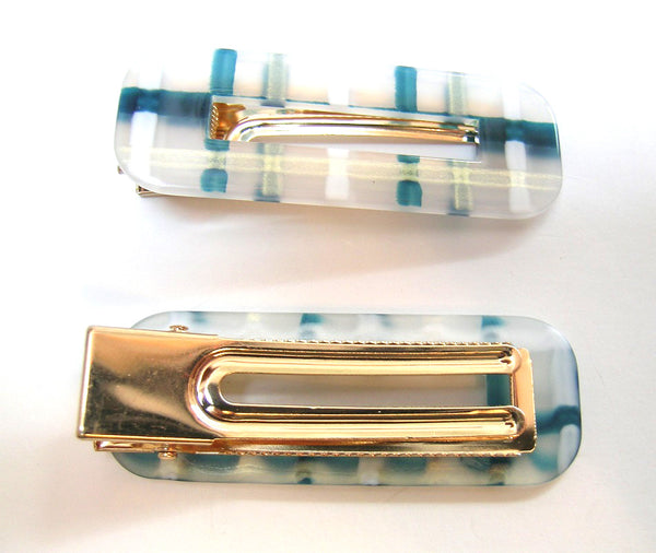 Pink Lily ~ "Taylor" White & Navy Plaid ~  Pinch Clip #113