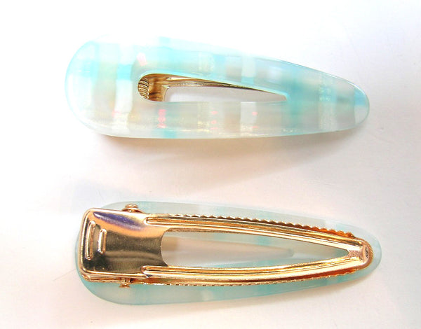 Pink Lily ~"Kate" Light Blue & White Plaid ~ Pinch Clip  #116