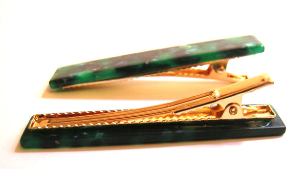 Pink Lily ~ "Lucy" Marbled Green & Blue ~ Pinch Clip #60