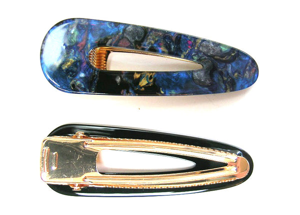 Pink Lily ~ "Kate" Marbled Blue & Gold ~ Pinch Clip #32