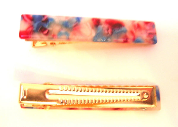 Pink Lily ~ "Lucy" Marbled Coral & Turquoise ~ Pinch Clip #75