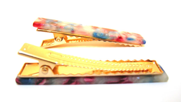 Pink Lily ~ "Lucy" Marbled Coral & Turquoise ~ Pinch Clip #75