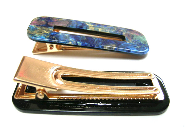 Pink Lily ~ "Taylor" Marbled Blue & Gold ~ Pinch Clip #78