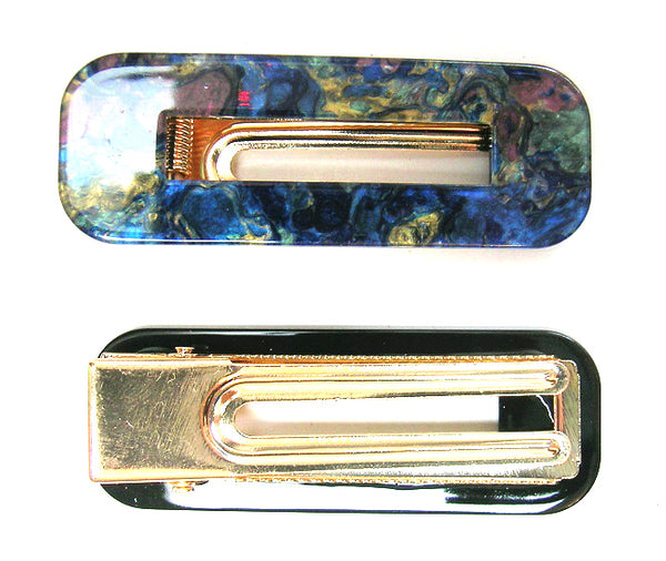 Pink Lily ~ "Taylor" Marbled Blue & Gold ~ Pinch Clip #78