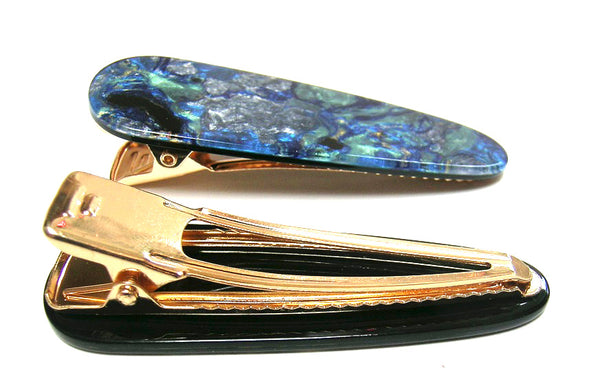 Pink Lily ~  Marbled Blue & Gold ~ Pinch Clip #79