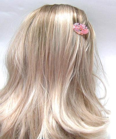 Pink Lily ~ "Hannah" Pink Sparkle Oval Pinch Clip ~ Oval #6