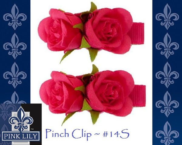 Pink Lily ~ Pinch Clip with Magenta Flowers #7 ~ Sold as a SET