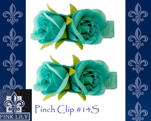 Pink Lily ~ Pinch Clip with Blue Flowers #8 ~ Sold as a SET