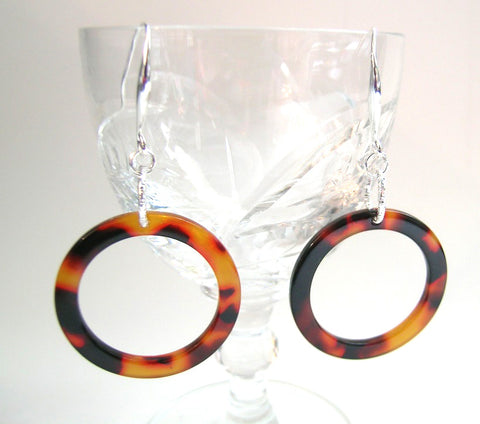 Pink Lily ~ Silver Plated Resin Hoop Earrings #96