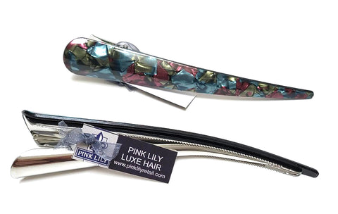 Pink Lily ~ "Hazel" Large Blue & Bordeaux Clip #5