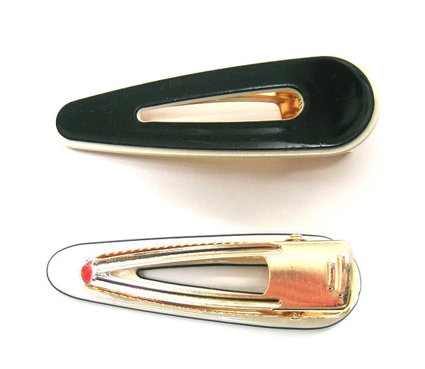 Pink Lily ~  'Kate" Black with Cream Trim -  Open Oval ~ Pinch Clip #132