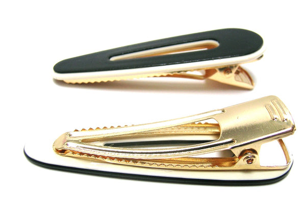 Pink Lily ~  'Kate" Black with Cream Trim -  Open Oval ~ Pinch Clip #132