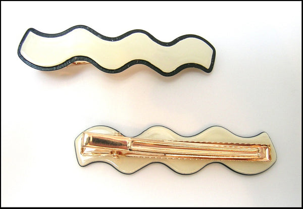 Pink Lily ~  "Wave" Elegant Cream with Black Trim Pinch Clip #133