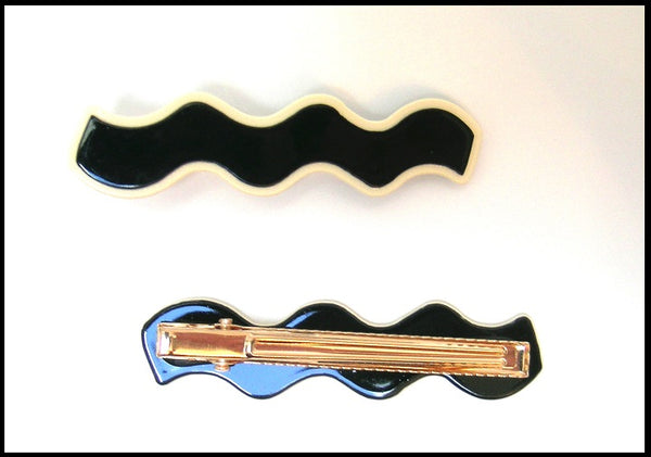 Pink Lily ~  "Wave" Black with Cream Trim~ Pinch Clip #134