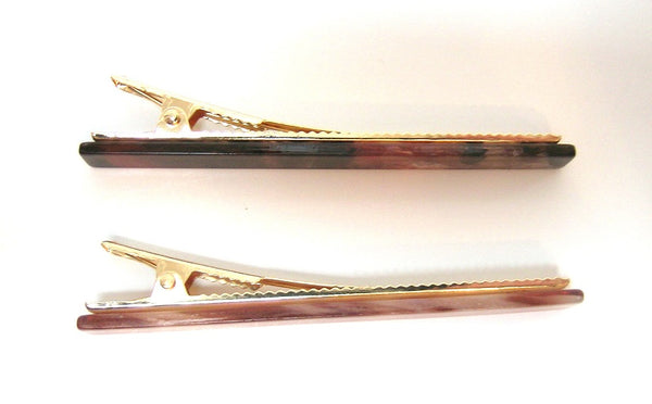 Pink Lily ~ "Tristan" Set: Pinch Clips ~ 1 Tan Marbled & 1 Marbled Brown #137