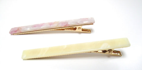 Pink Lily ~ "Tristan" Set: Pinch Clips ~ 1 Marbled Light Purple & 1 Cream #139