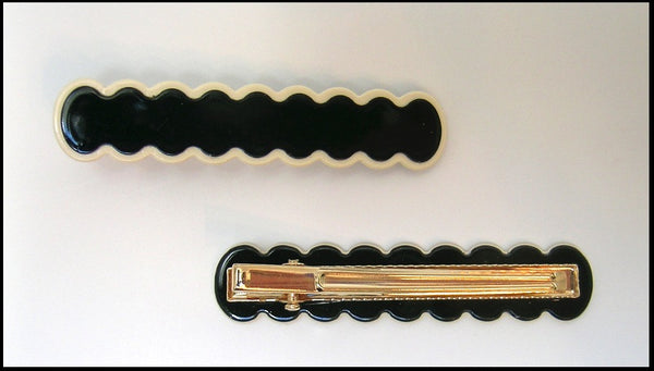 Pink Lily ~  Black with Cream Trim Pinch Clip #140