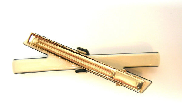 Pink Lily ~ "Elegant Betty-Bow" Cream with Black Trim ~ Pinch Clip #144