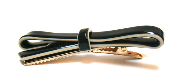 Pink Lily ~ "Elegant Betty-Bow" Black with Cream Trim ~ Pinch Clip #145