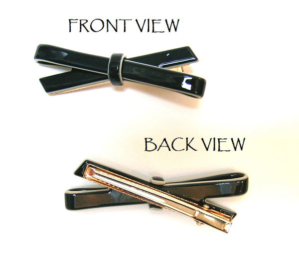 Pink Lily ~ "Elegant Betty-Bow" Black with Cream Trim ~ Pinch Clip #145