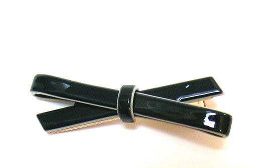 Pink Lily ~ "Elegant Betty-Bow" Black with Cream Trim ~ Pinch Clip #145