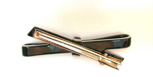 Pink Lily ~ "Elegant Betty-Bow" Black with Cream Trim ~ Pinch Clip #145